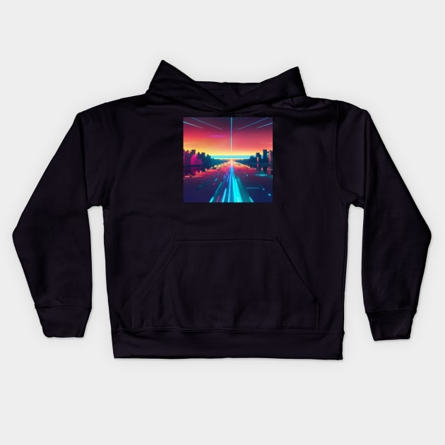 Synthwave highway 3 Kids Hoodie by SJG-digital